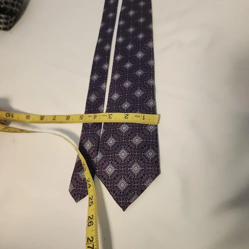 Christian Dior Tie Mens Blue Silk Geometric Medallion Pattern Classic Necktie